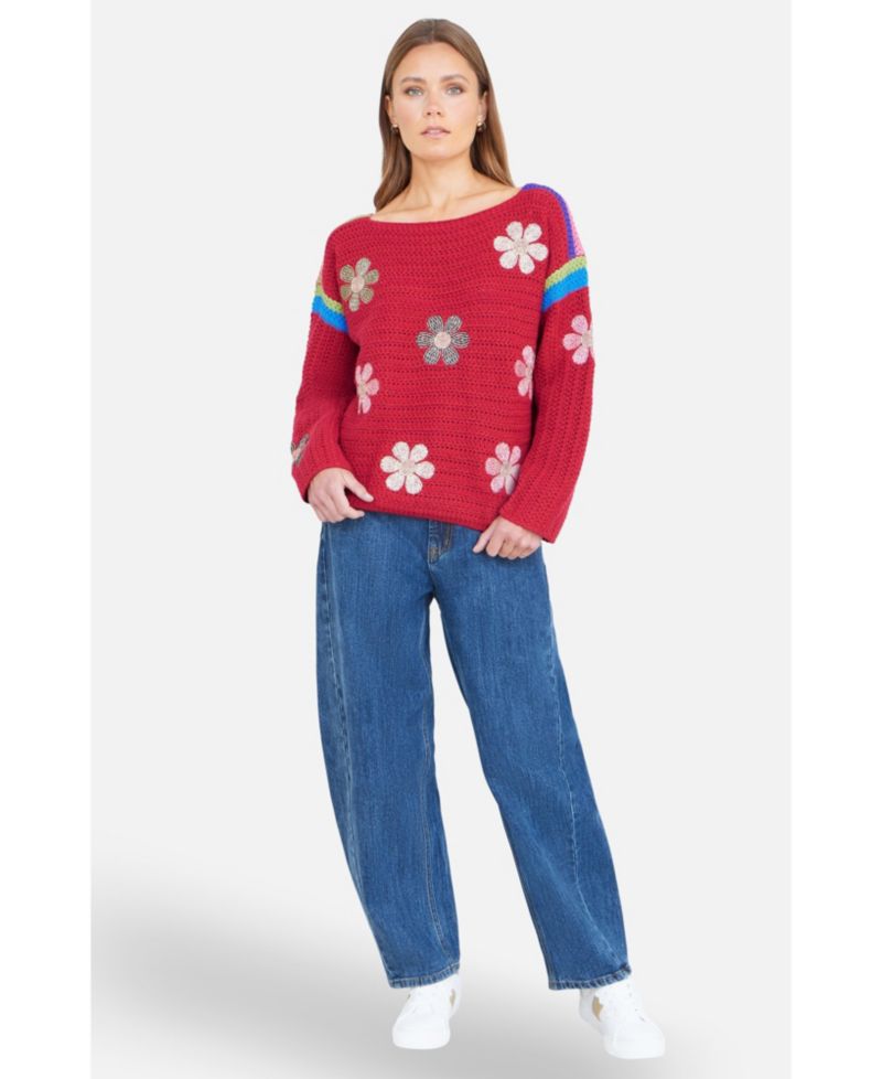 Women's Crochet Flower Jumper