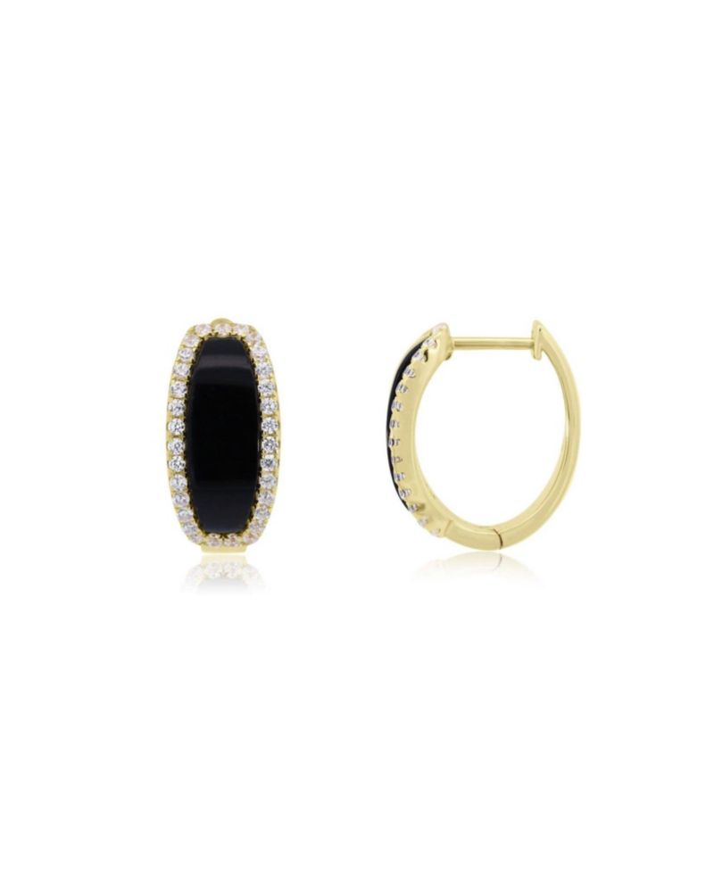 Onyx CZ Oval Hoop Earrings 14K Gold-Plated Sterling Silver