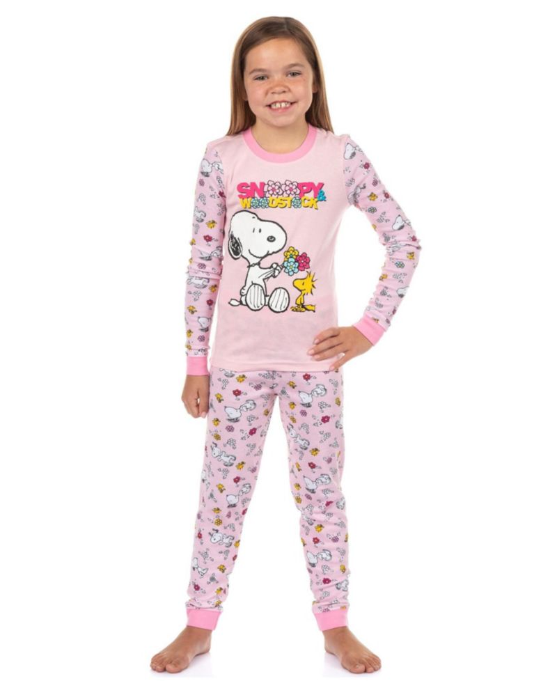 Big Girls Snoopy and Woodstock Girls'8-14 Pajamas Tight Fit Sleep Set (12)