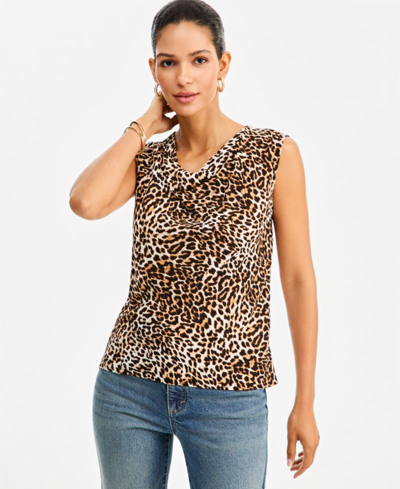I.N.C. Women's Leopard-Print Cowl-Neck Blouse