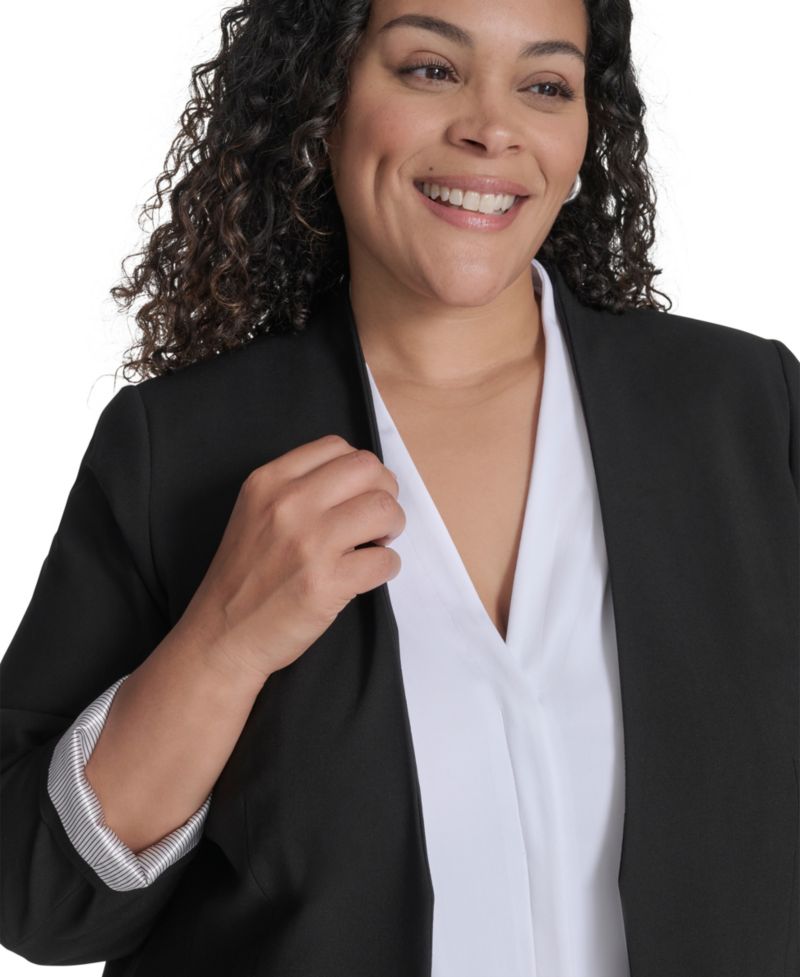 Plus Size Collarless Open-Front Topper Blazer