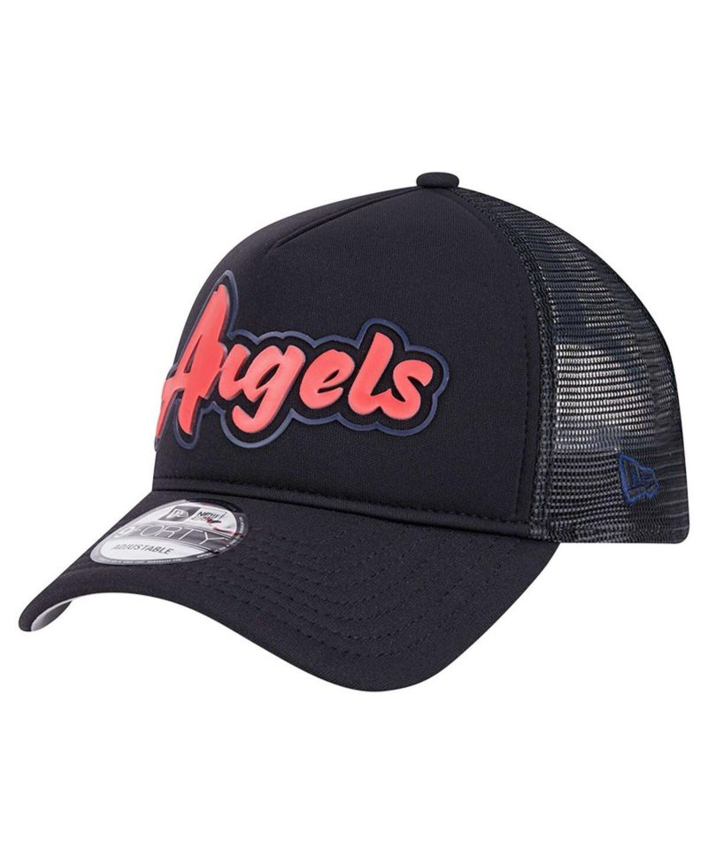 Men's Black Los Angeles Angels Retro Bold A-Frame Trucker 9FORTY Adjustable Hat