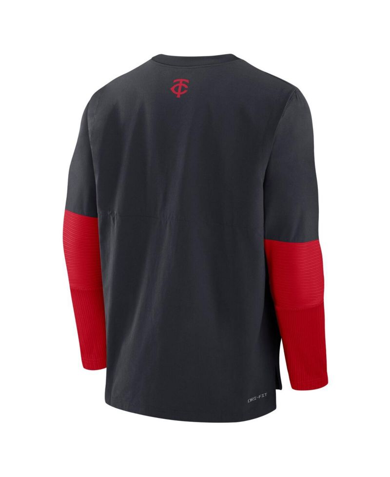 Men's Navy/Red Minnesota Twins Authentic Collection Lightweight Player Tri-Blend Performance Pullover Sweatshirt