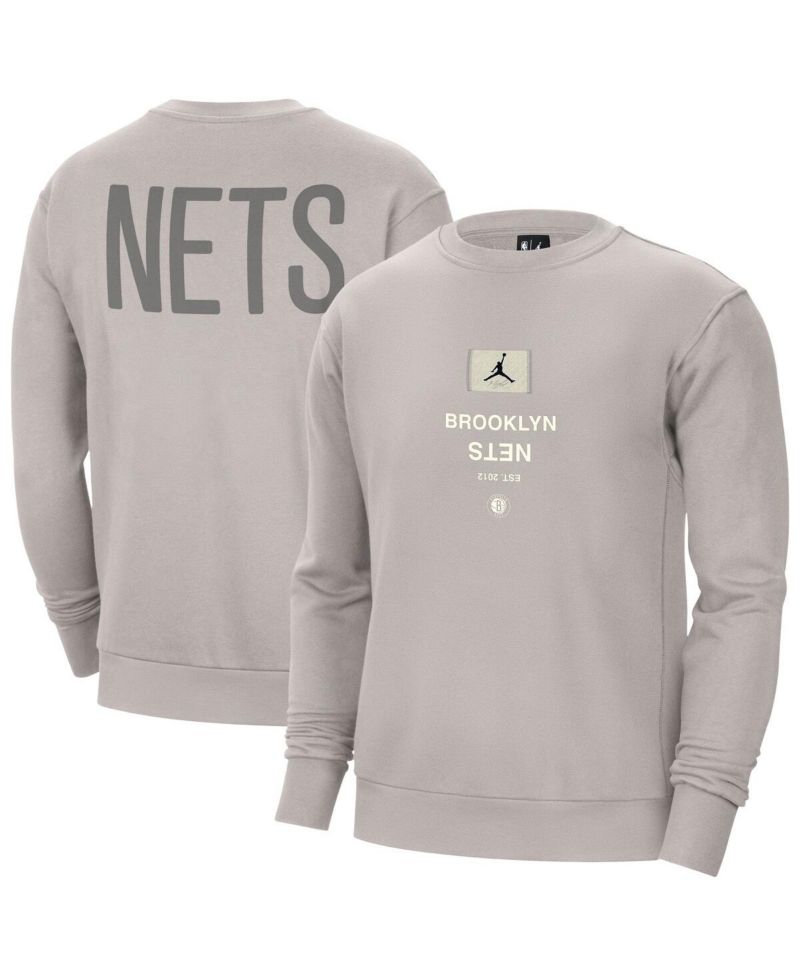 Men's Stone Brooklyn Nets Courtside Statement Edition Heavyweight Pullover Sweatshirt