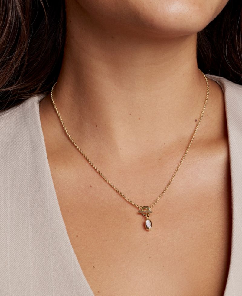 Malachite and Imitation Pearl 14k Gold-Plated Over Brass Daphne Link and Chain Necklace
