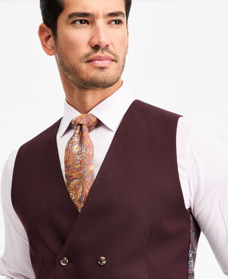 Men's Classic-Fit Burgundy Suit Separate Vest