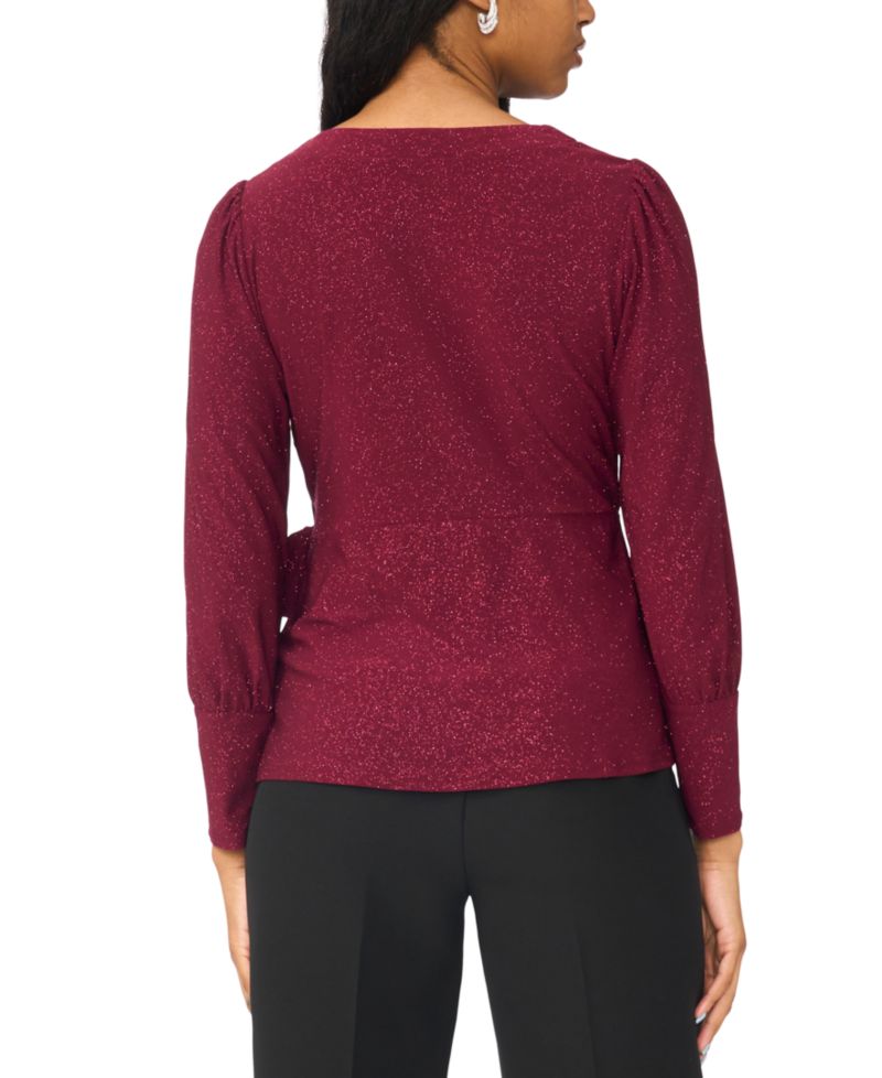 Petite Faux-Wrap V-Neck Long-Sleeve Top
