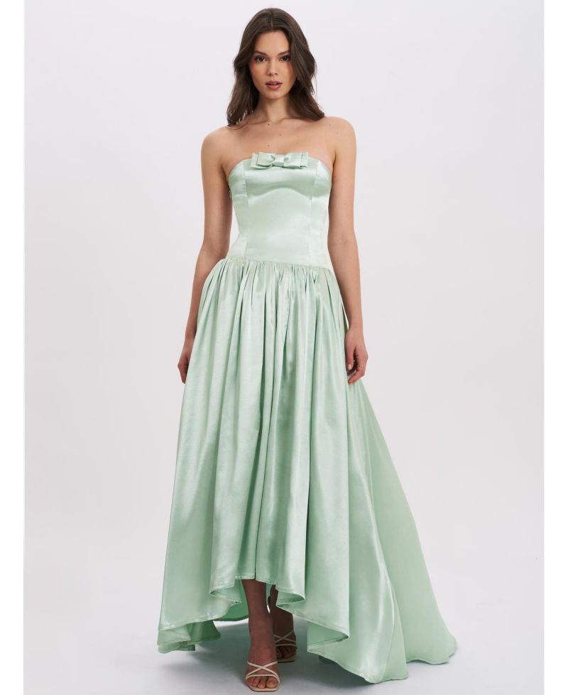 Women's Lael Mint Green Back Button Trailing Gown