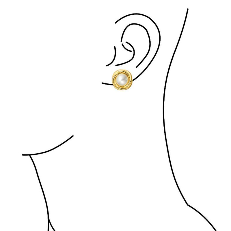 Classic Faux White Pearl Clip On Earrings Cable Bezel Set Gold Plated