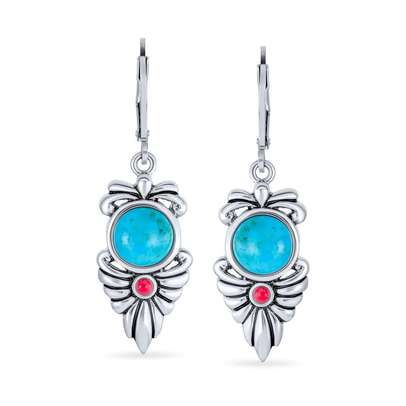 Natural Stabilized Turquoise & Carnelian Dangle Earrings 7g .925 Sterling Silver