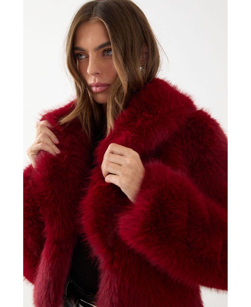 Women's Faux Fur Cropped Collar Coat