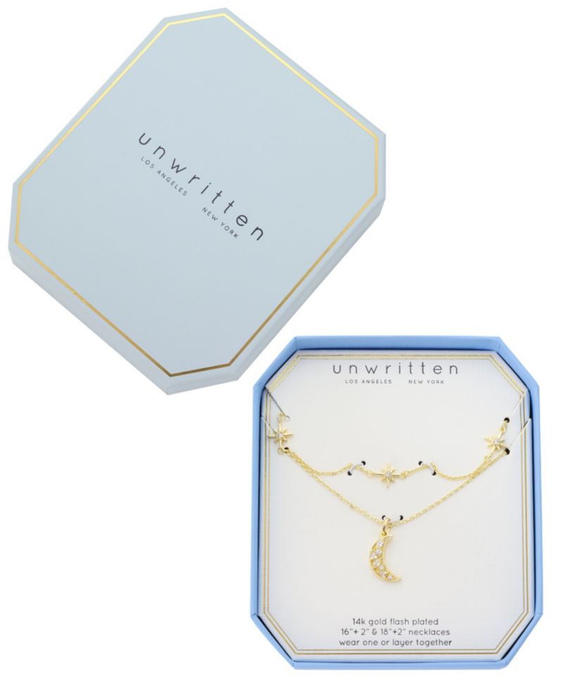 Mixed Stone Cubic Zirconia Gold-Tone Plated Celestial Pendant Duo Necklace Set