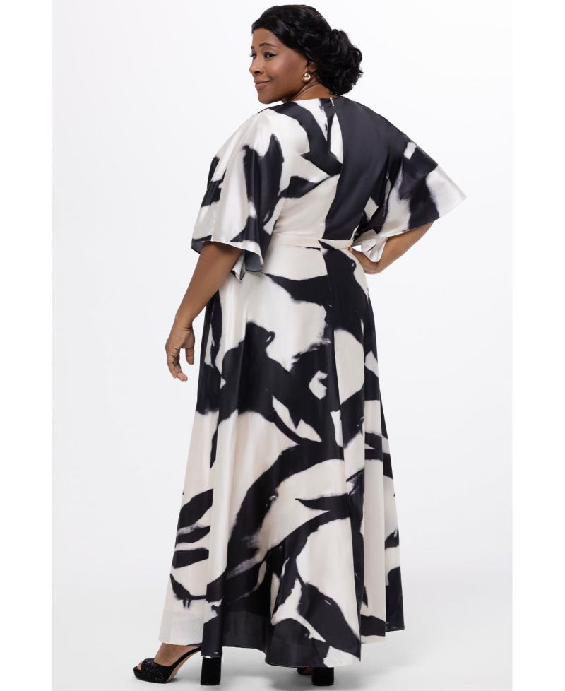 Women's V-Neck Satin Print Maxi Gown