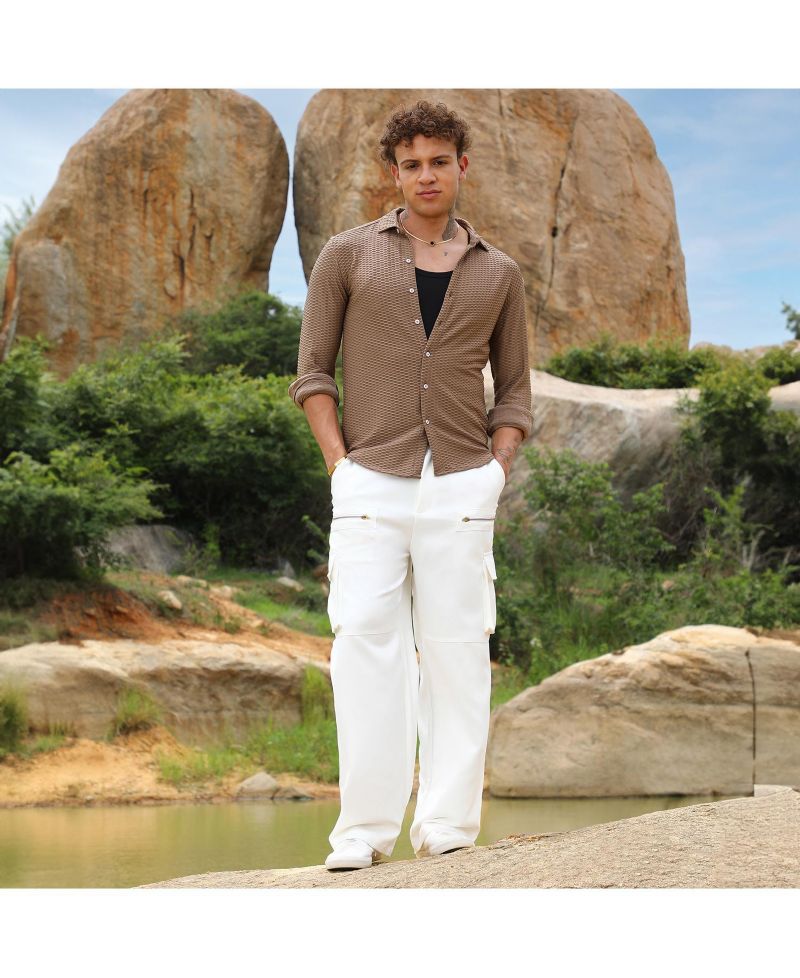 Men's Mocha Brown Hive-Textured Shirt