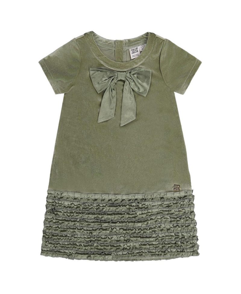 Girls (6-14) Short Sleeve A-Line Dress with Bow