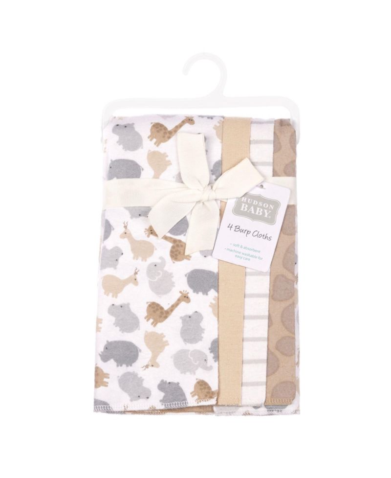 Infant Cotton Poly Flannel Burp Cloths, Safari Friends 4-Pack
