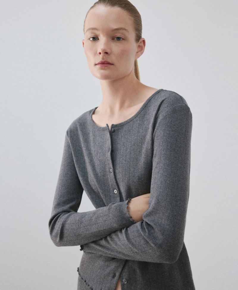 Women's Open-Knit Long-Sleeve Cotton Pajama Cardigan