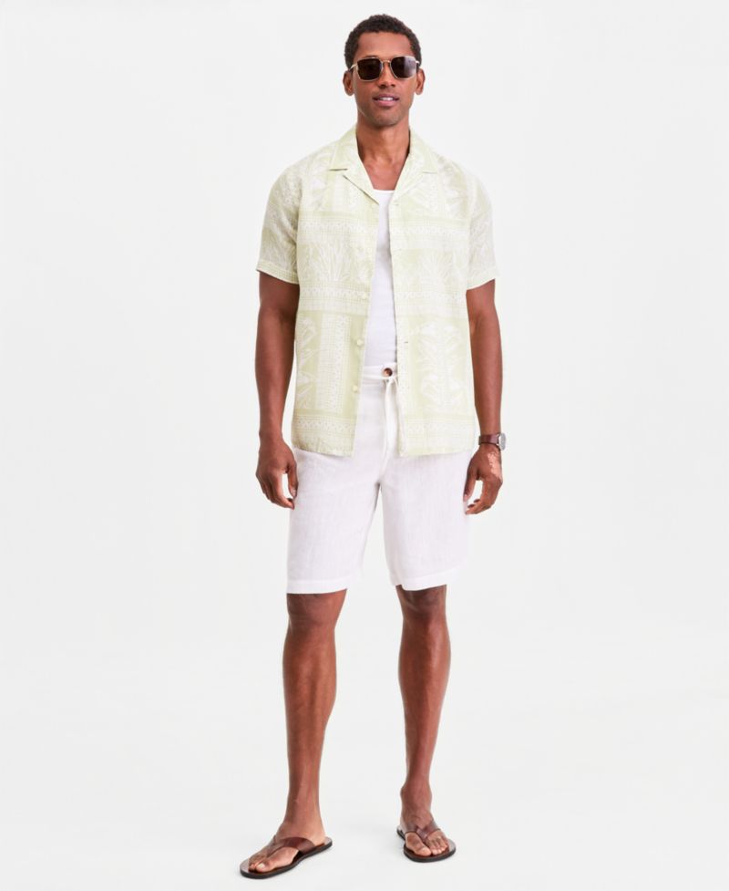 Men's Tropical Row Camp Collar Linen Short Sleeve Shirt, Macy's Exclusive