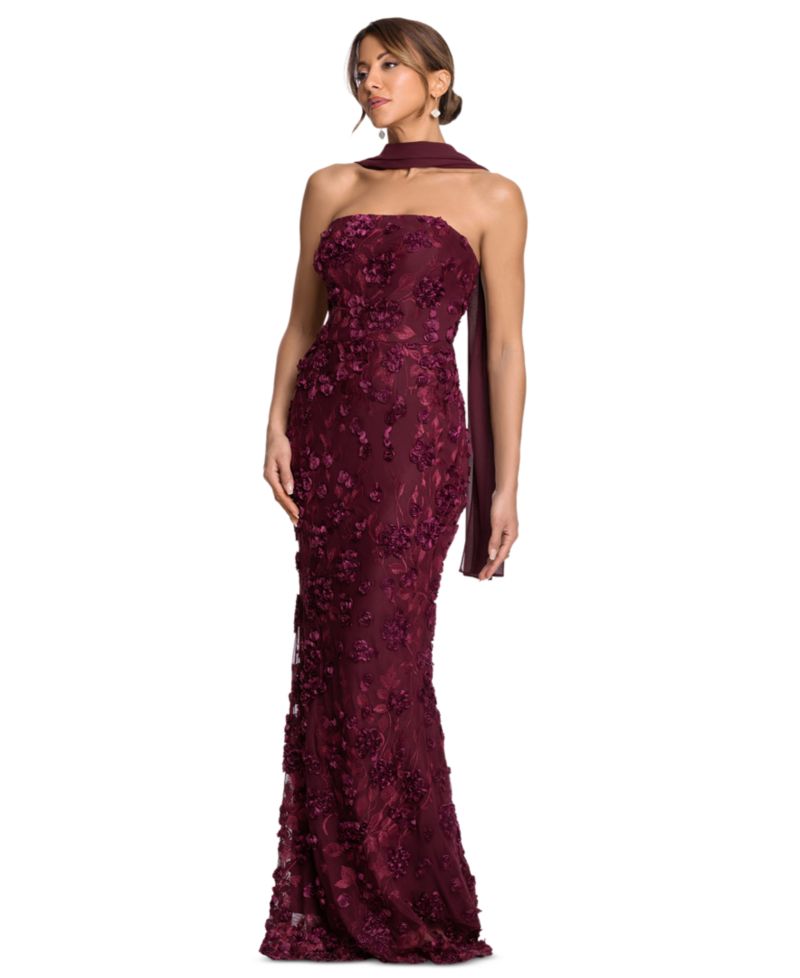 Women's Strapless Floral Power-Mesh Gown