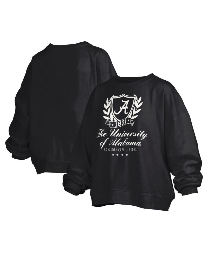 Women's Black Alabama Crimson Tide Big Aug Script Janice Oversized Pullover Sweatshirt
