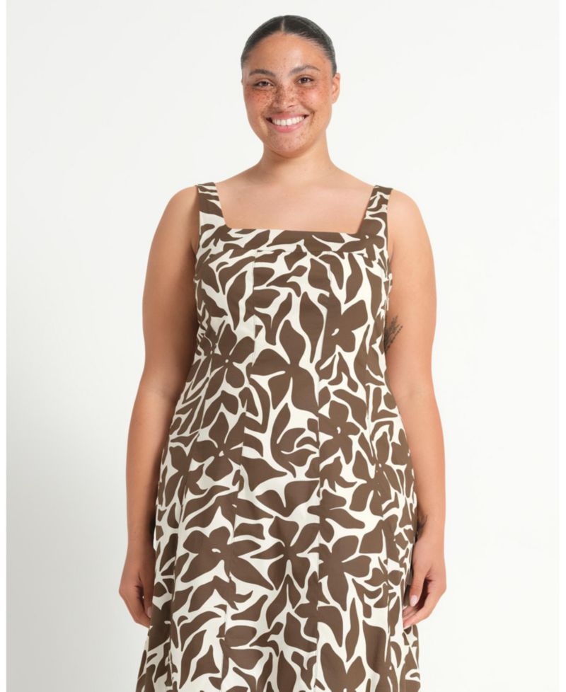 Plus Size Sylvia Square-Neck Midi Dress