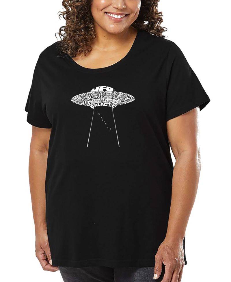 Plus Size Flying Saucer UFO Word Art T-Shirt