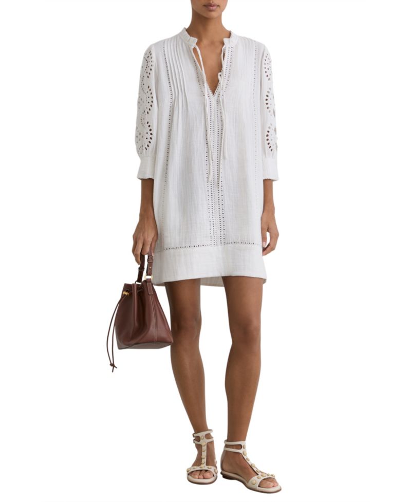 Women's Cotton Cheesecloth Broderie Mini Dress
