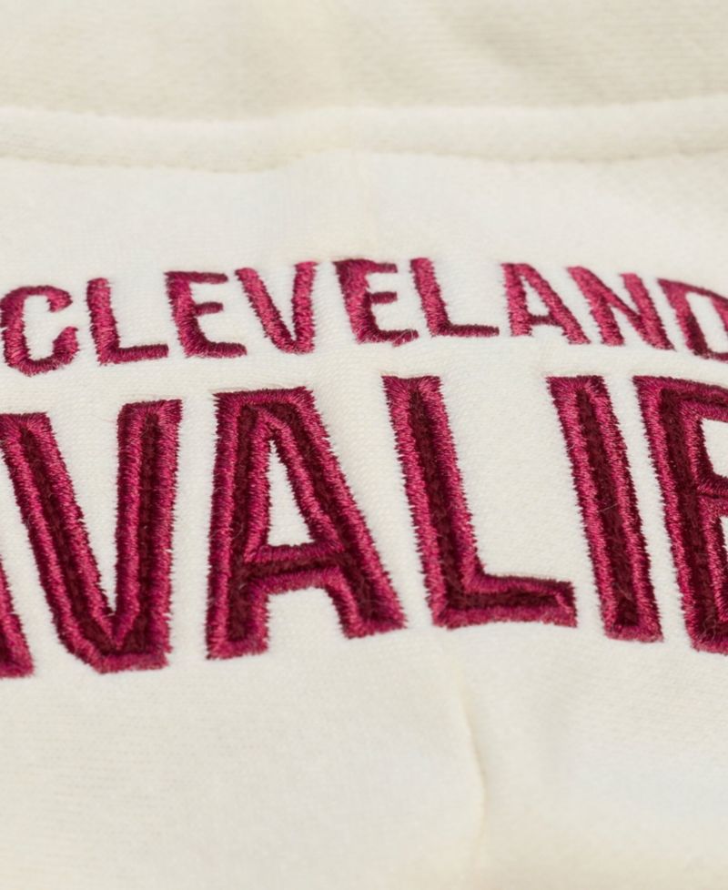 Men's Cream Cleveland Cavaliers Hardwood Classics Chainstitch Premium Fleece Hoodie