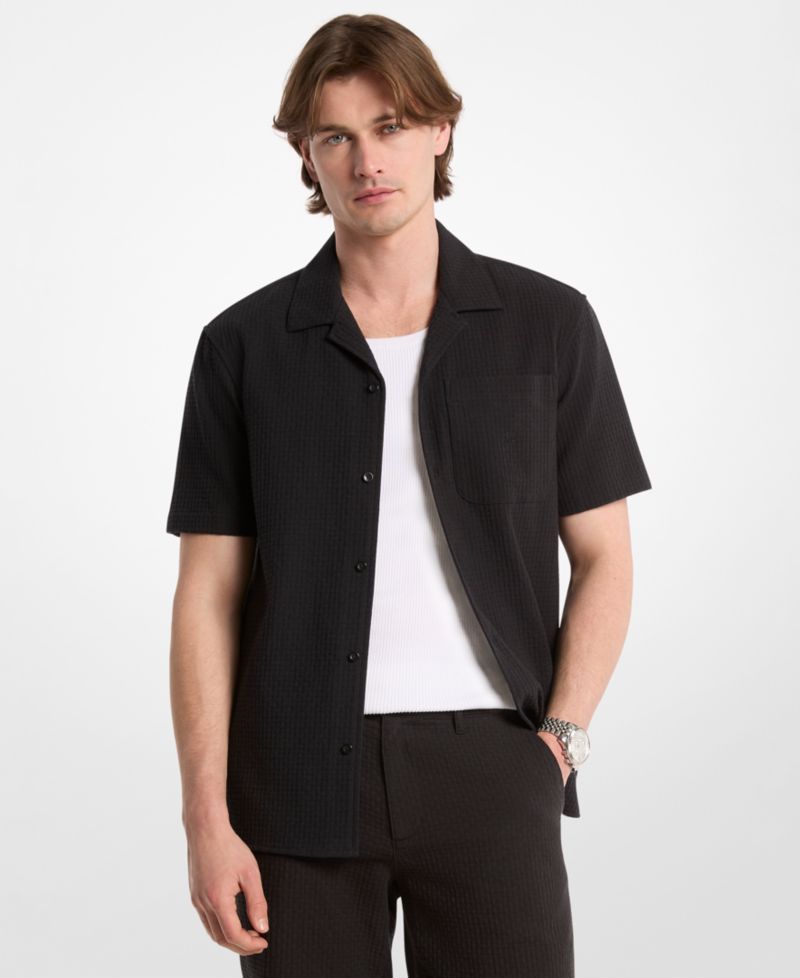 Men's Cotton Waffle Camp Collar Shirt