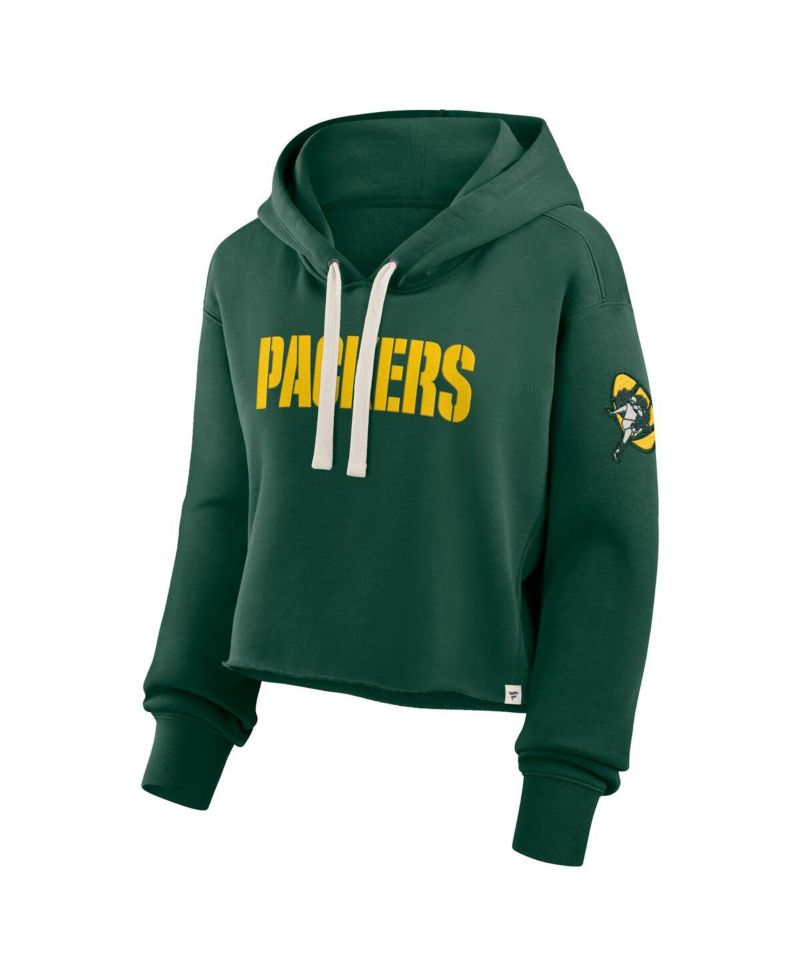 Women's Green Green Bay Packers Oversized Hometown Heritage Cropped Hoodie