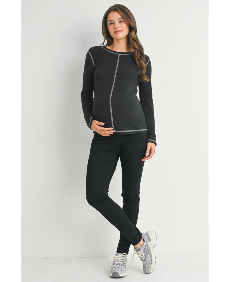 Maternity Waffle-Knit Crewneck Long-Sleeve Top