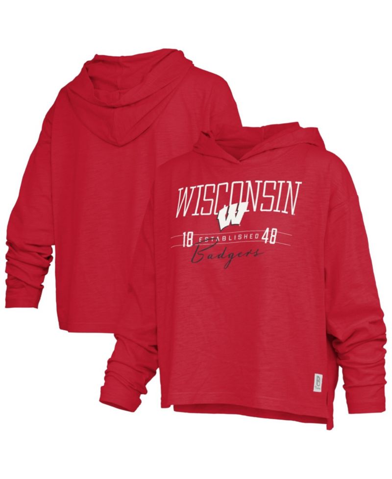 Women's Wisconsin Badgers Castillo Slub Oversized Hooded Long-Sleeve T-Shirt