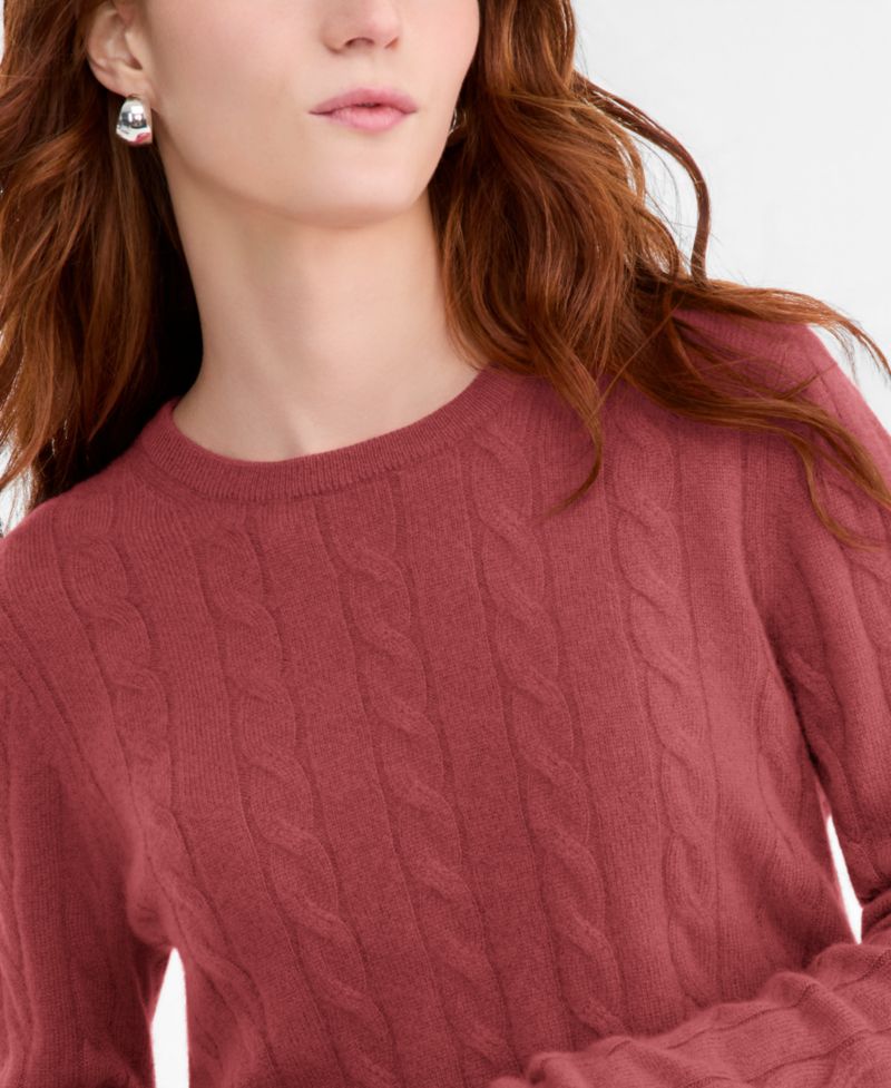 Petite Cable-Knit Crewneck 100% Cashmere Sweater