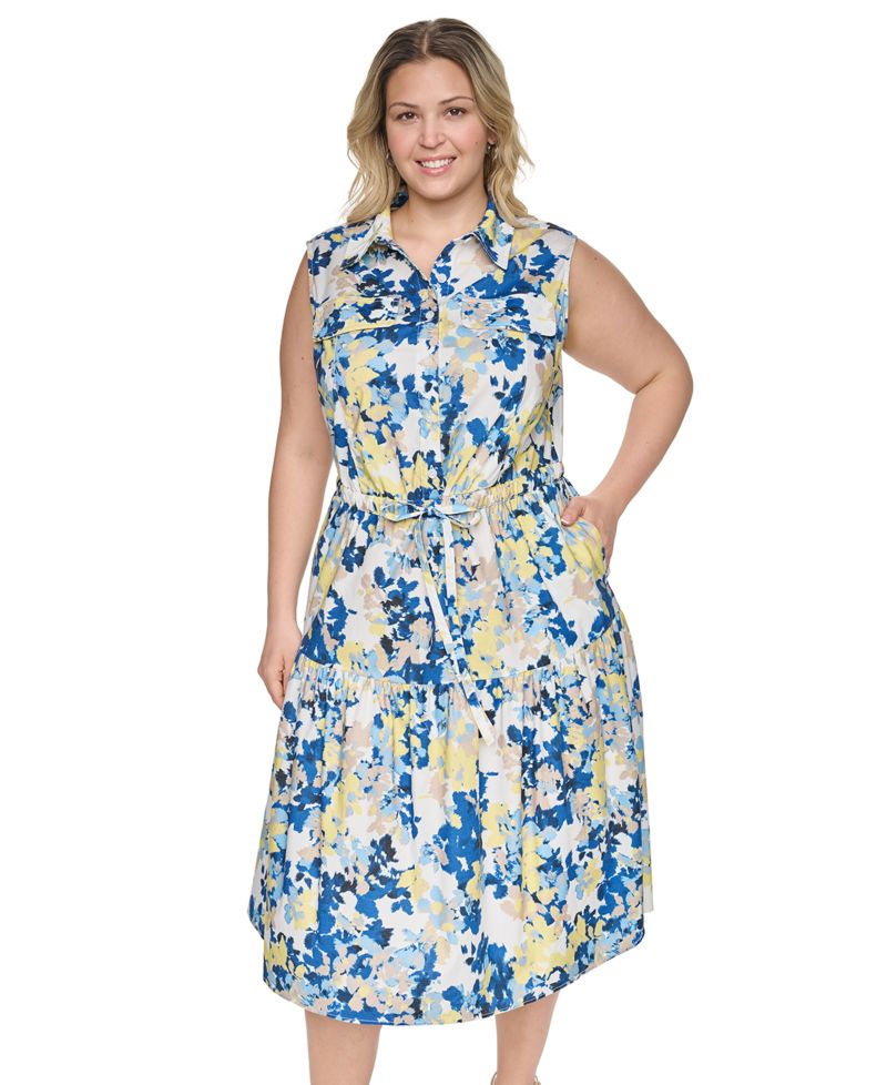 Plus Size Printed Sleeveless Dress