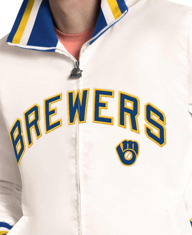 Men's White Milwaukee Brewers The Captain Cooperstown Logo Full-Zip Varsity Jacket