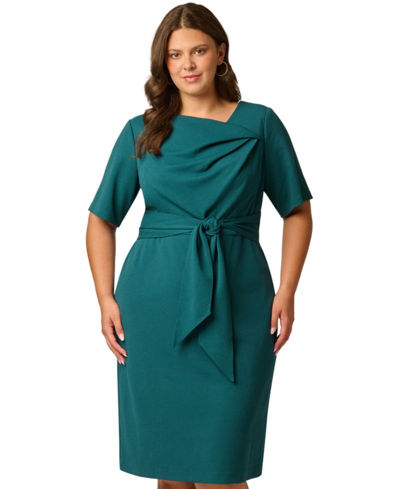 Plus Size Crepe Asymmetrical Knee-Length Sheath Dress