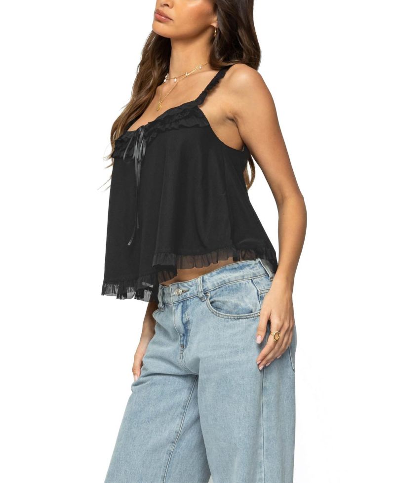 Women's Ruffle Mesh Babydoll Tank Top