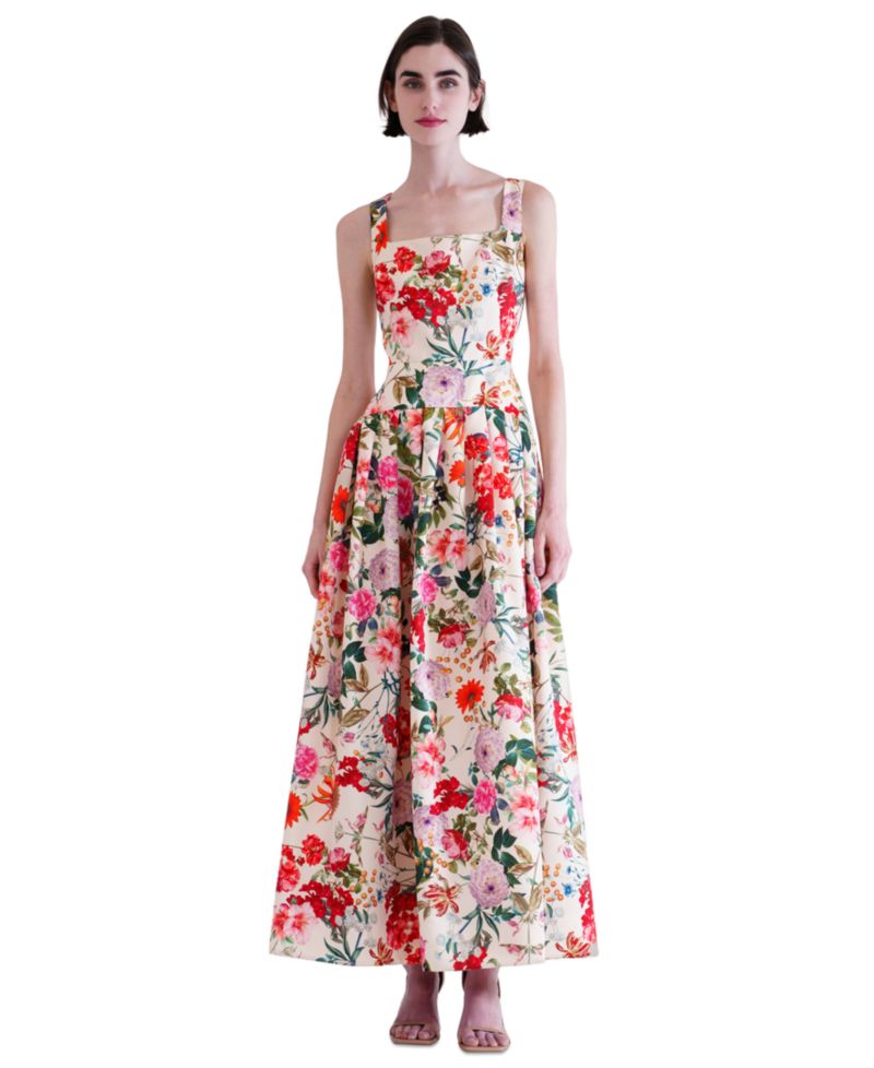 Women's Square Neck Drop Waist Maxi Dress