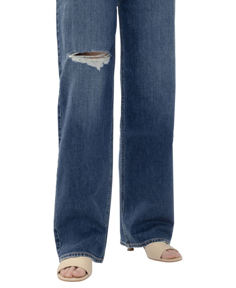 Women's Loose & Low Wide-Leg Low-Rise Ripped Knee Jeans