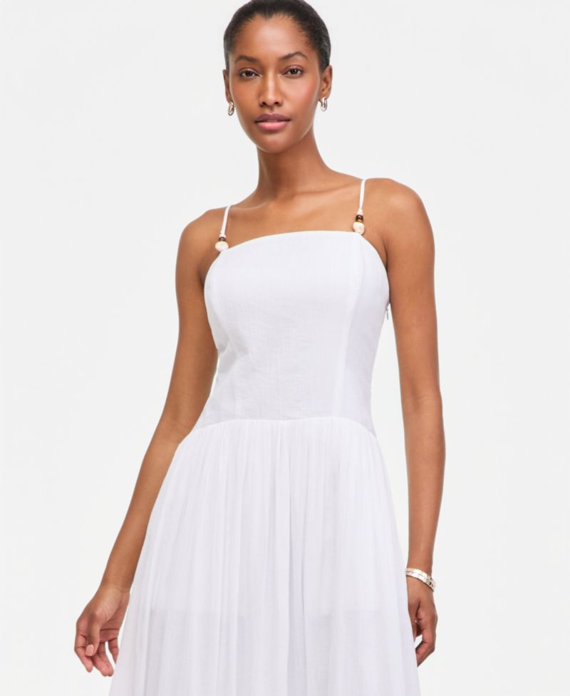 Women's Cotton Gauze Curved-Waist Mixed-Media Midi Dress