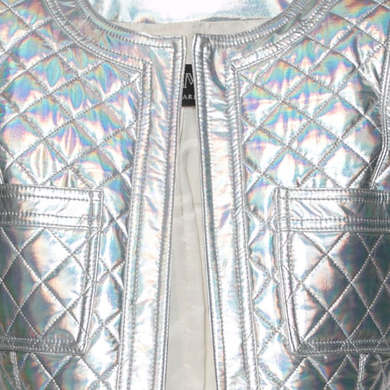 Women's Silver Holographic Quilted Open Front Jacket