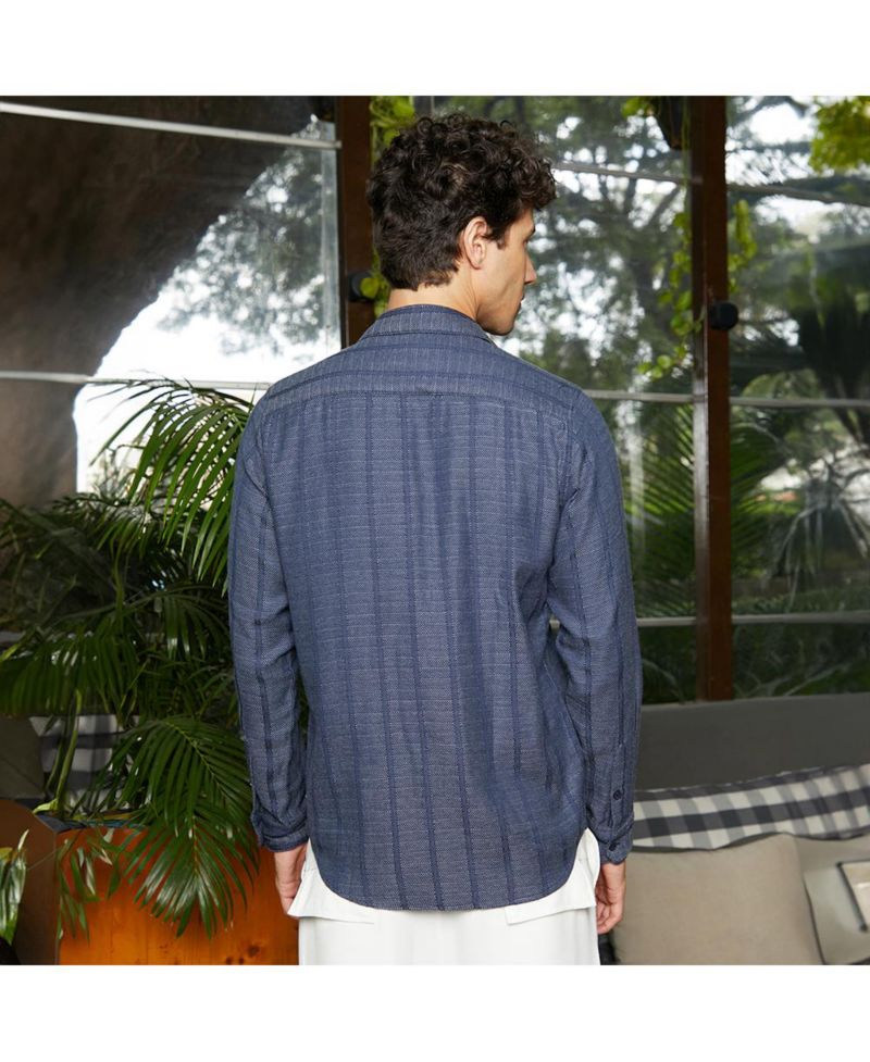 Men's Contrast-Weave Relaxed Shirt
