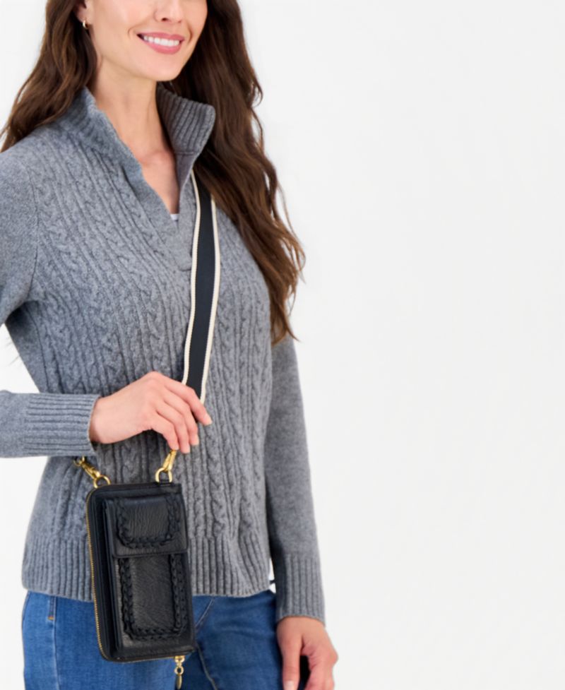 Braided-Edge Phone Crossbody Bag