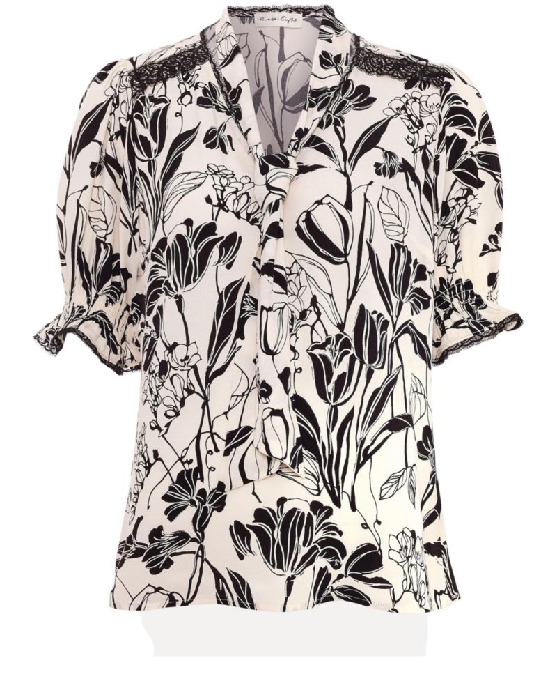Women's Aisra Lace Floral-Print Tie Neck Blouse