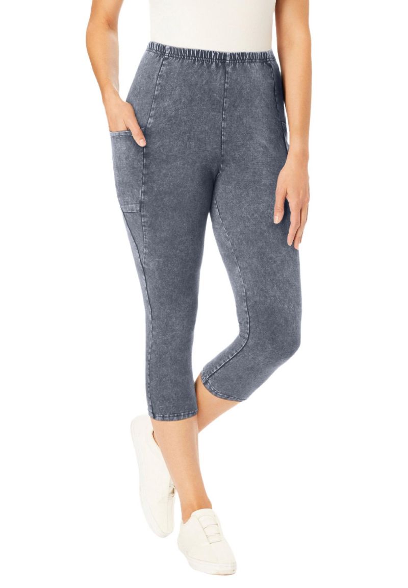 Plus Size Within Stretch-Cotton Knit Pull-On Pocket Capri Leggings