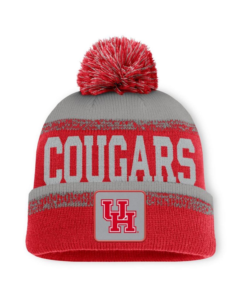 Men's Red/Gray Houston Cougars Thrive Cuffed with Pom Knit Hat