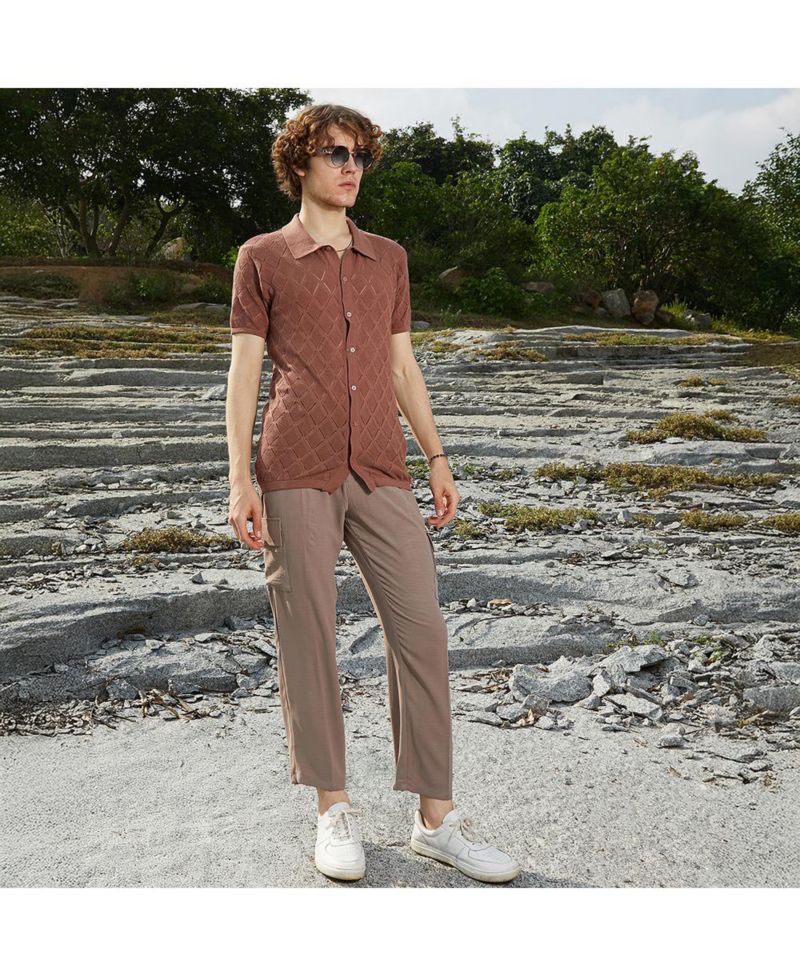 Men's Rhombus-Knit Slim-Fit Shirt
