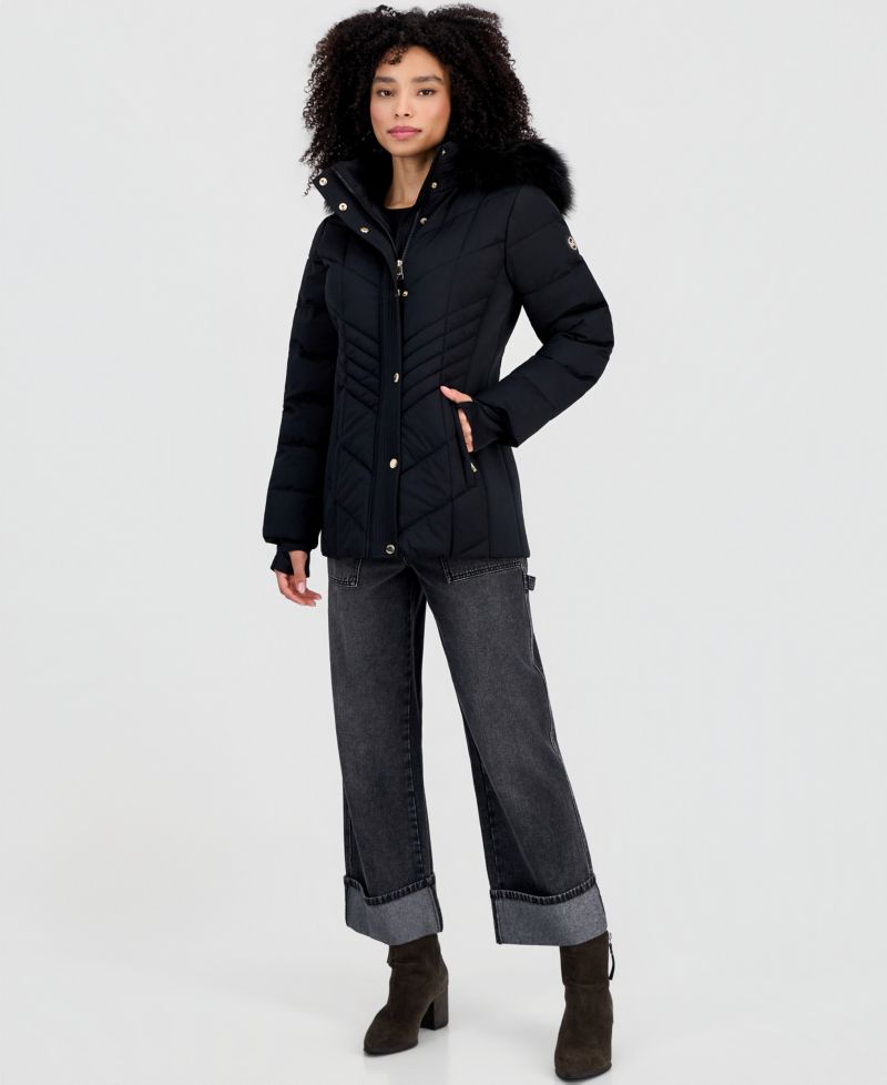 Women's Faux-Fur-Trim Hooded Puffer Coat, Created for Macy's