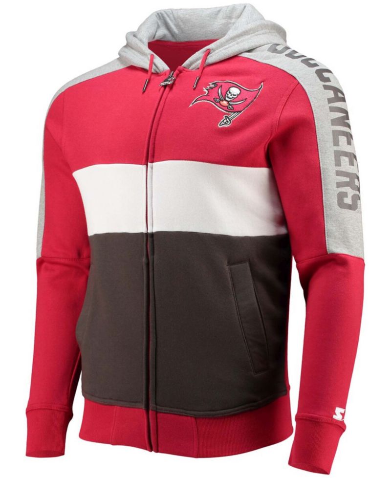 Men's Red, Pewter Tampa Bay Buccaneers Playoffs Color Block Full-Zip Hoodie