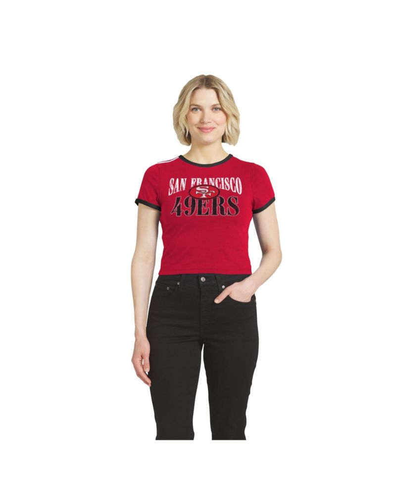 Women's San Francisco 49ers Cropped Throwback Ringer T-Shirt